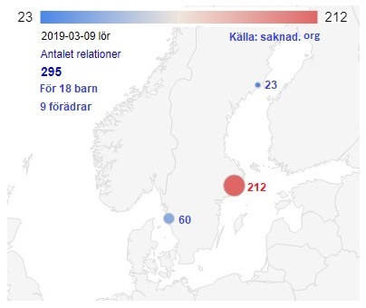 Barn/föräldrar saknade per stad.